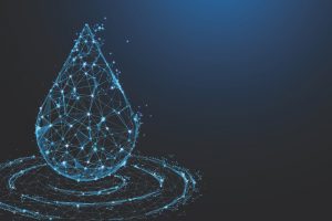 Water drop form lines, triangles and particle style design. Illustration vector