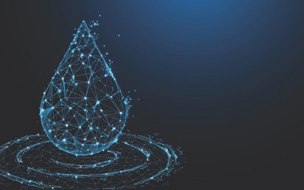 Water drop form lines, triangles and particle style design. Illustration vector