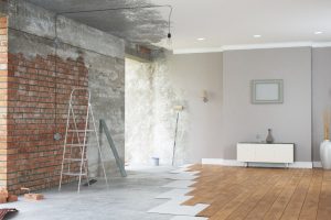 Renovation interior with bright windows. 3D render